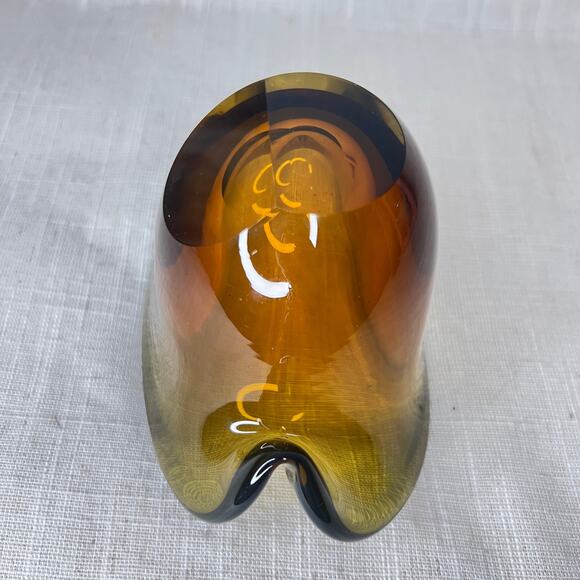 Mid Century Murano Style Yellow Ochre Art Glass Clam Shell Bowl Tilted Vase - Picture 11 of 12